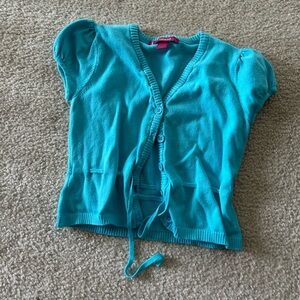 Takeout girls crop short sleeve sweater turquoise blue size small 7
